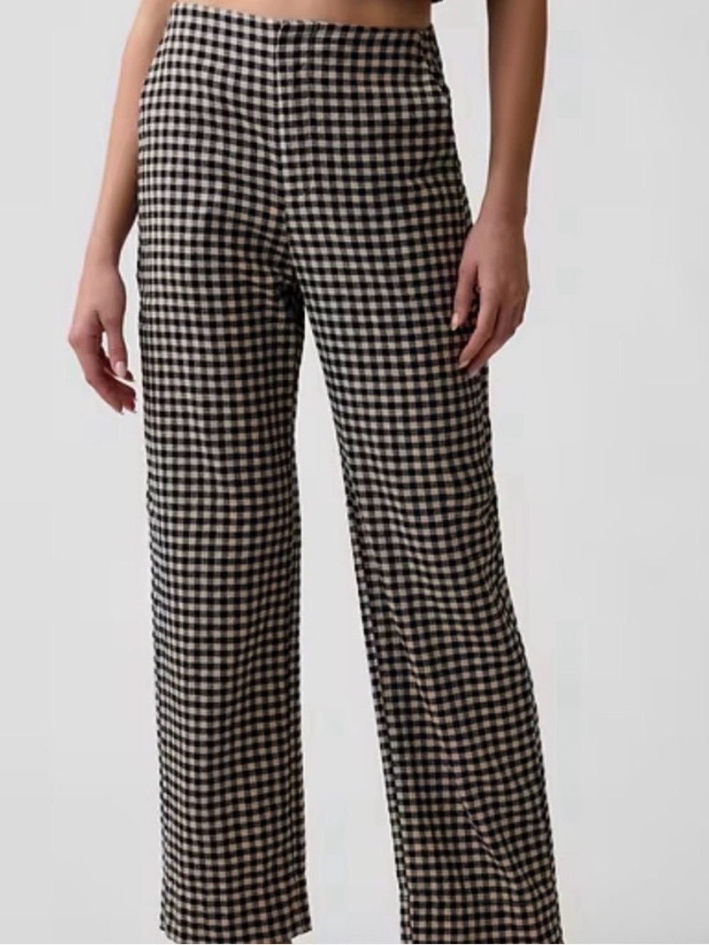 GAP High Rise Linen-Blend Straight Crop Pants (Black & Tan) NWOT